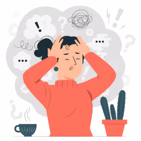 It's an illustration used on the workshop page for anxiety workshop. Here is a woman with lots of task to do and she has exclamation signs over her head