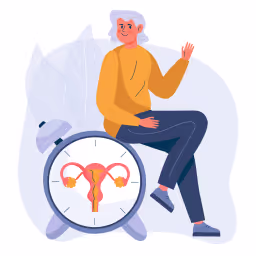 It's an illustration used on the workshop page for menopause workshop. Here is a woman in her mid 60s staying on a clock